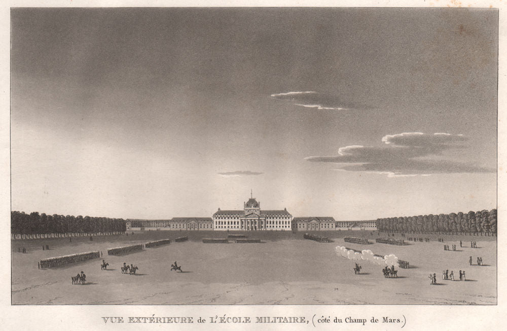PARIS. École Militaire (côté du Champ de Mars) . Aquatint 1808 old print